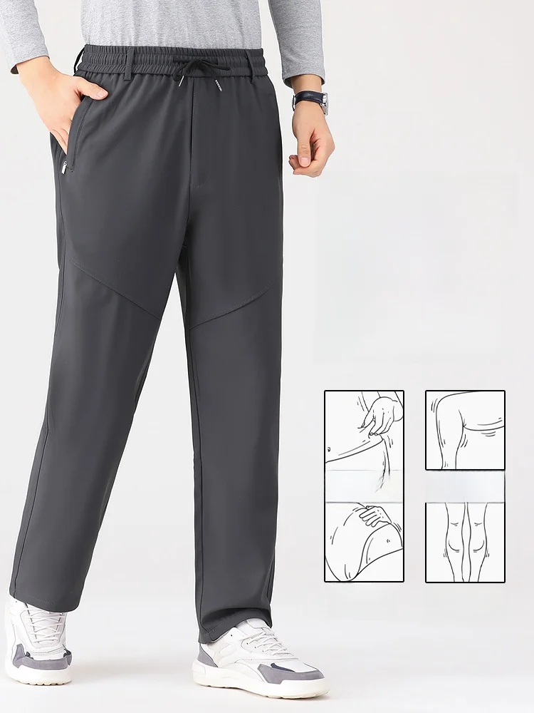 Dad Pants Spring and Autumn Middle-Aged Elderly Elastic Waist Men's Trousers High Deep Crotch Grandpa Old Cas...