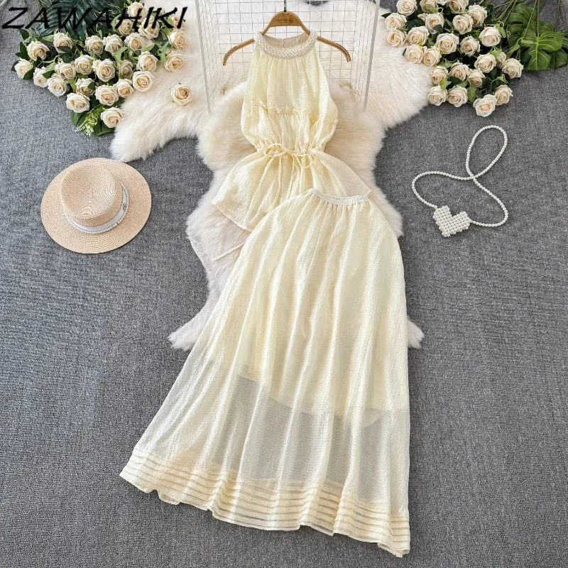 Комплект из двух предметов Женский бандажный топ с рюшами и лямкой на шее Женская