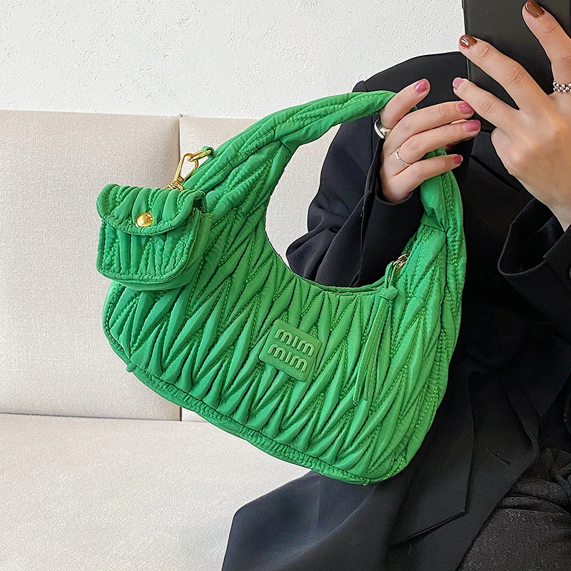 

Luxury Designer Green Pleated Purses and Handbags 2022 New Fashion Baguette Armpit Shoulder Bag Small Underarm Hobo Totes White