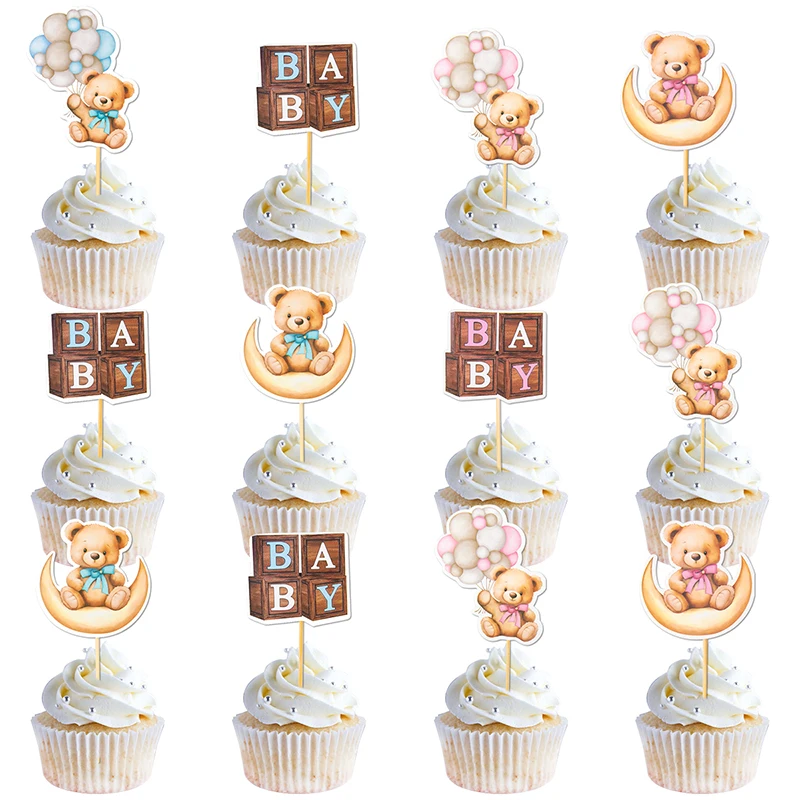 12/24 шт. розовые синие воздушные шары в виде медведя топперы для капкейка