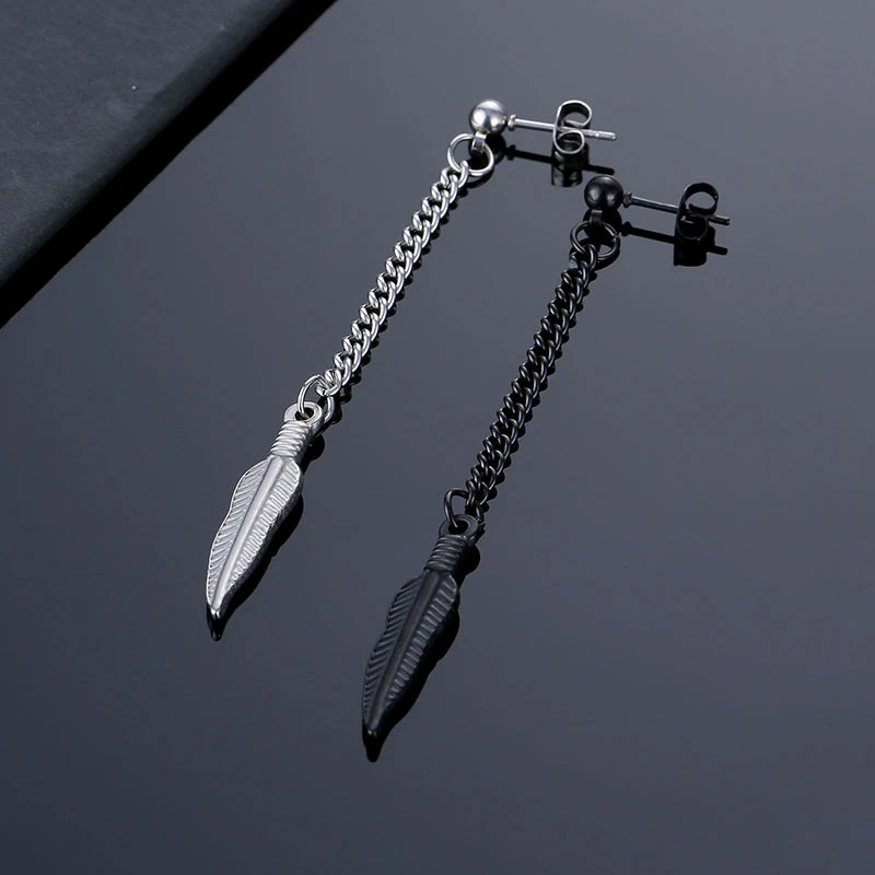 

New Korean Fashion Feather Leaf Chain Earrings Piercing Stainless Steel Ear Jewelry For Women Men Party Earring Accessories