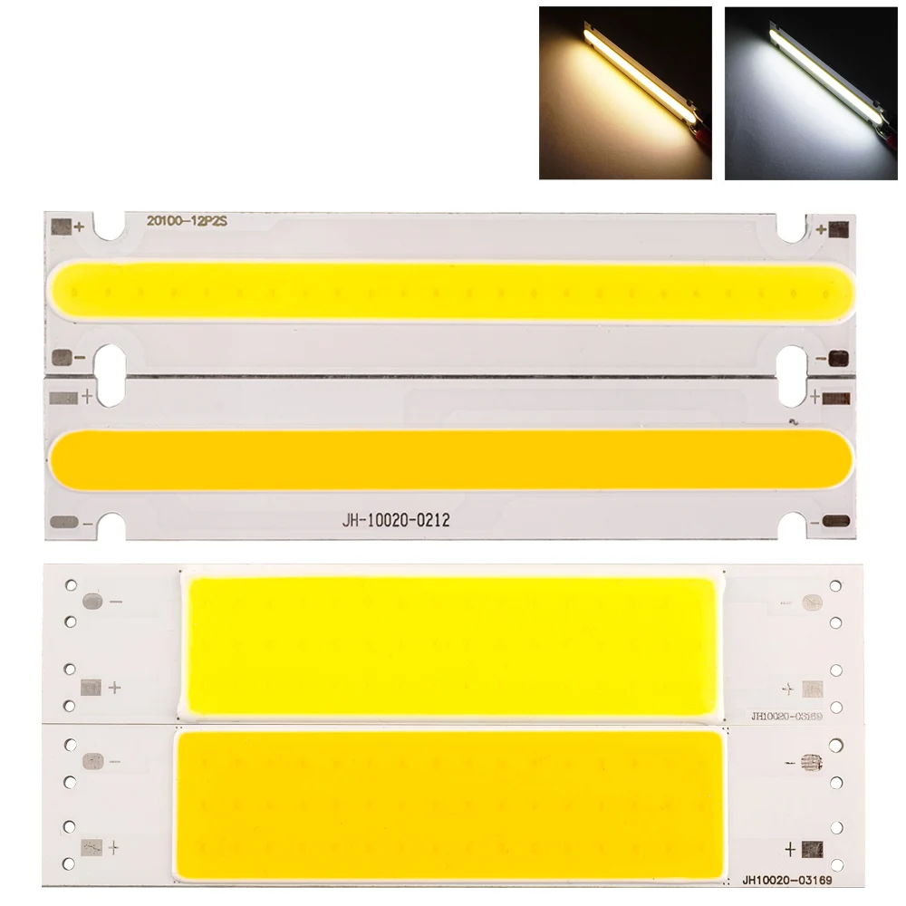 2Pcs 100x20mm 10W COB LED Strip Bulb DC 9-11V / 6-7V Chip On Baord 15CM Bar Light DIY Lights