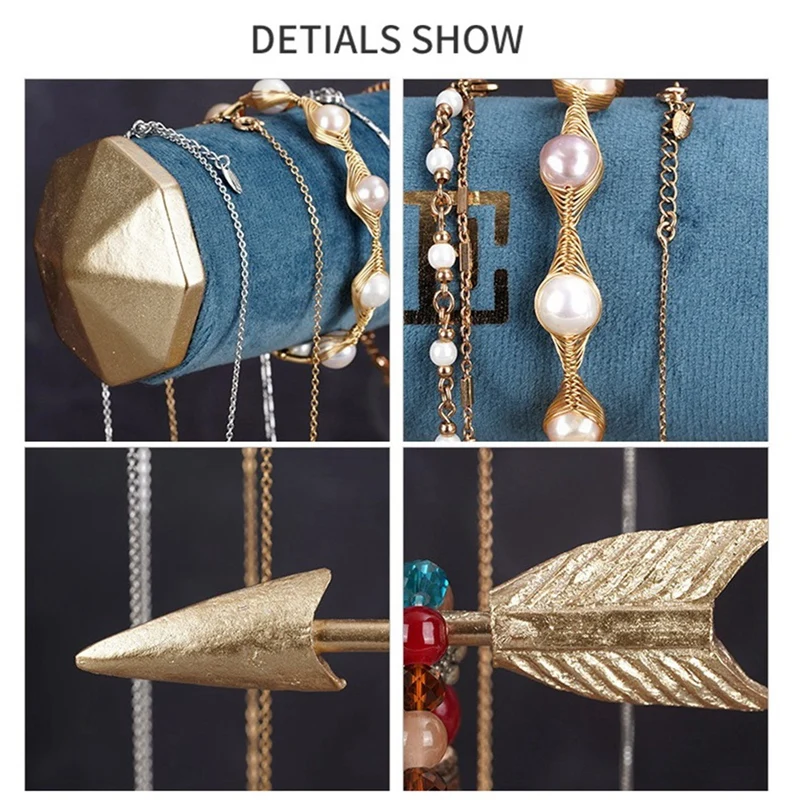 Jewelry Holder Stand, Metal & Wood Necklaces Holder, Jewelry Tree For Necklaces Bracelet Earrings And Ring