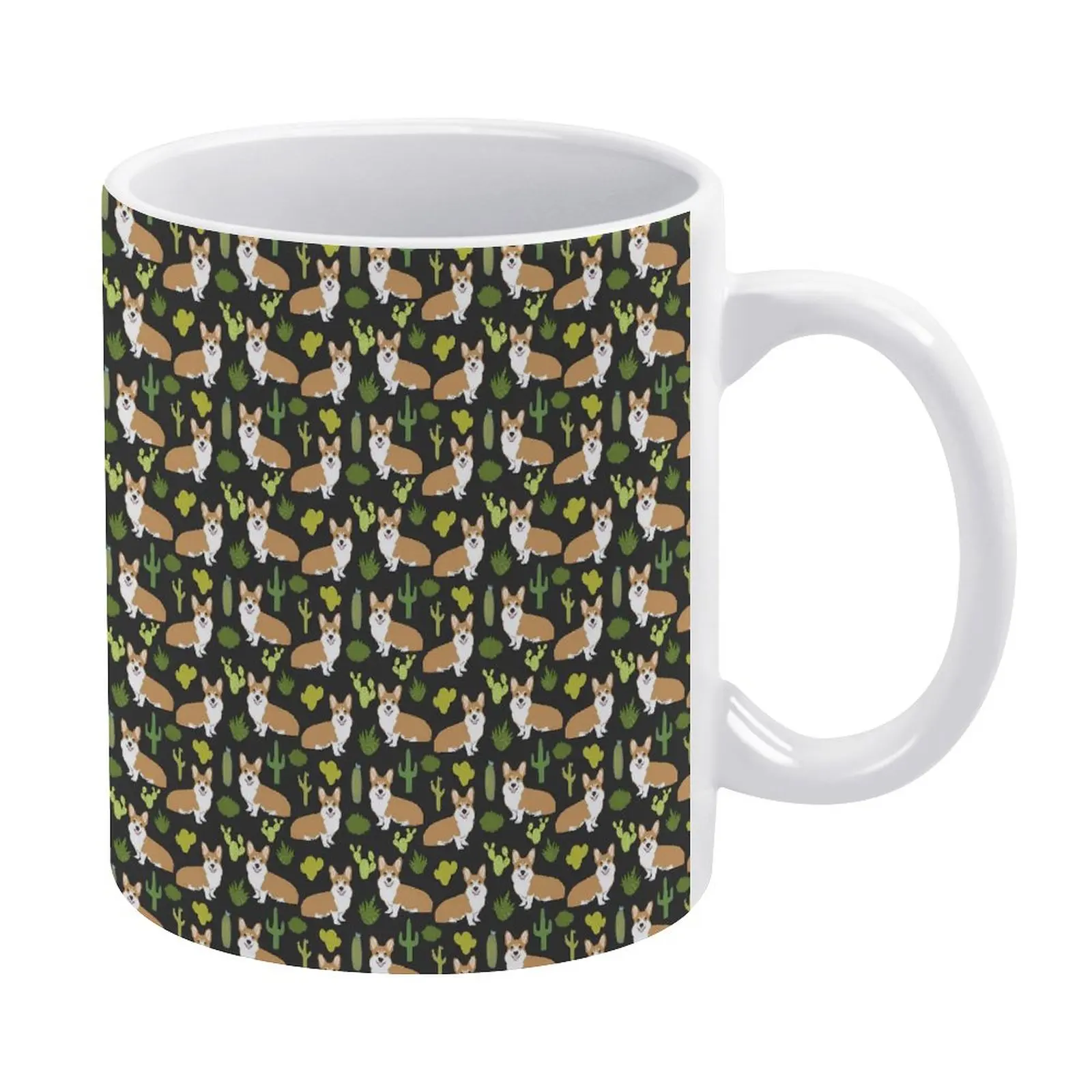 

Cute Corgi Mug Cactus Print Wholesale Retro Mug Porcelain Gift Cups
