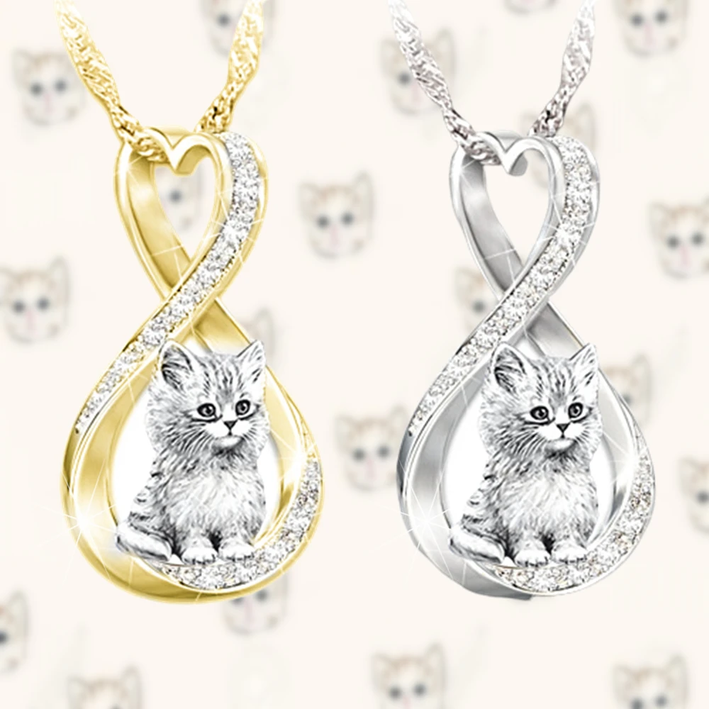

Exquisite Infinity Ring Cute Cat Crystal Pendant Necklace Fashion Women's Necklace Party Accessories Necklace Romantic Love Gift