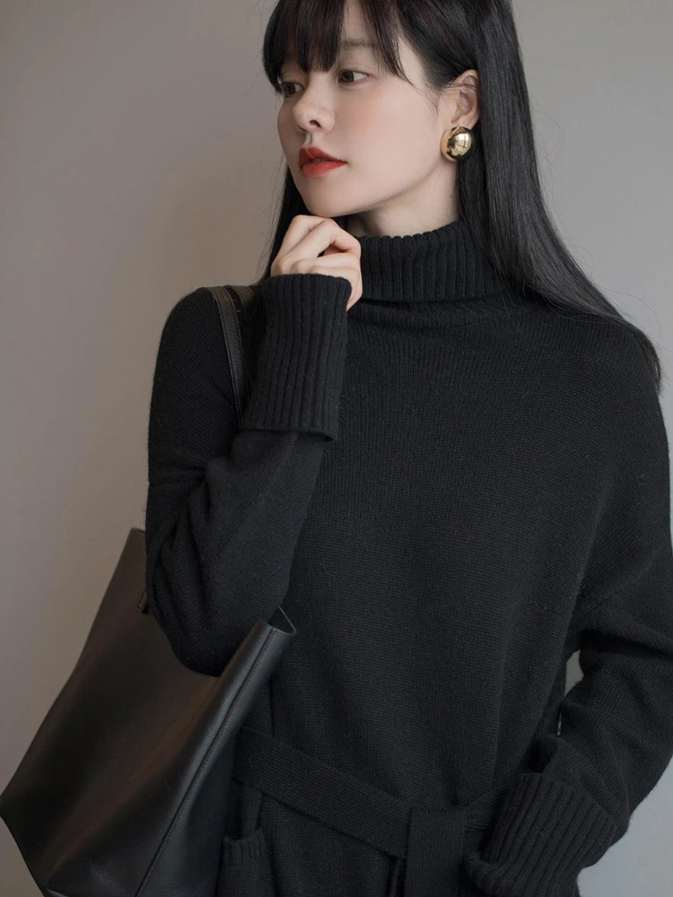 Толстое Зимнее женское платье осенний свитер с длинным рукавом вязаные платья