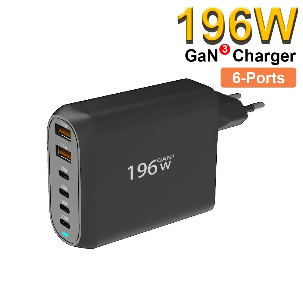 

Eonline 3D 196W USB C GaN Charger PD адаптер питания для быстрой зарядки 6 портов дорожный настенный блок зарядки