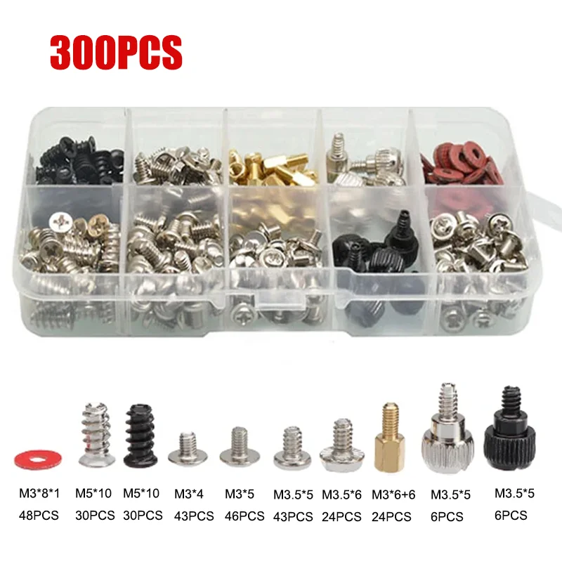 Комплект винтов для ПК, компьютера, винт для питания материнской платы, ремонт компьютера, сборный корпус, вентилятор, ручные винты, болт, стопорная шайба, набор
