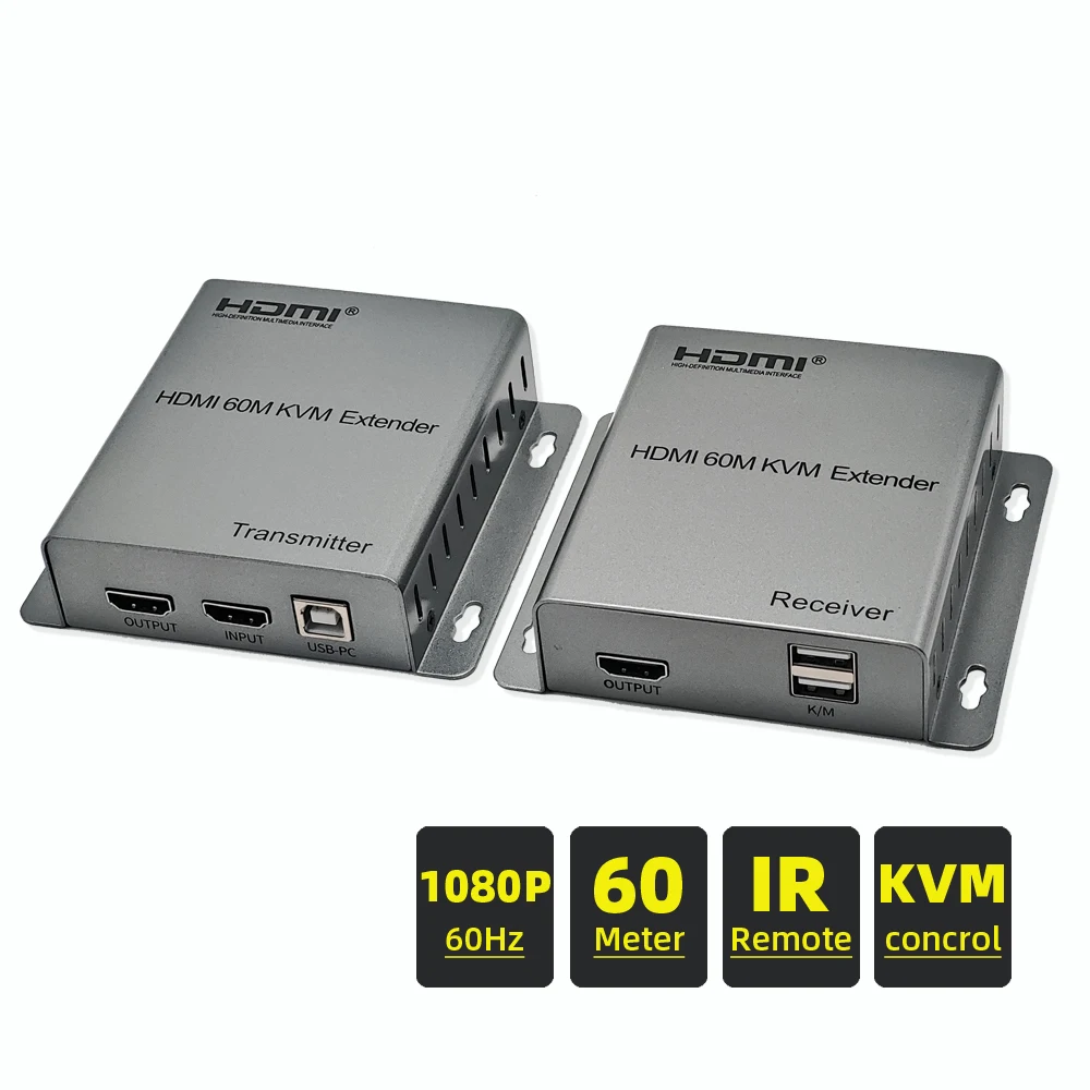 60 м HDMI-совместимый USB KVM-удлинитель Cat5e/6 Rj45 кабель 1080P 60 м к RJ45 с USB-удлинителем передатчик Поддержка мыши клавиатуры