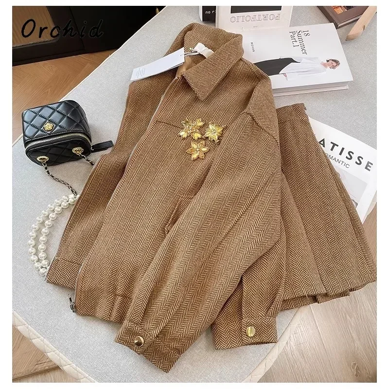 2024 Осенний винтажный элегантный стильный комплект из 2 предметов женское пальто