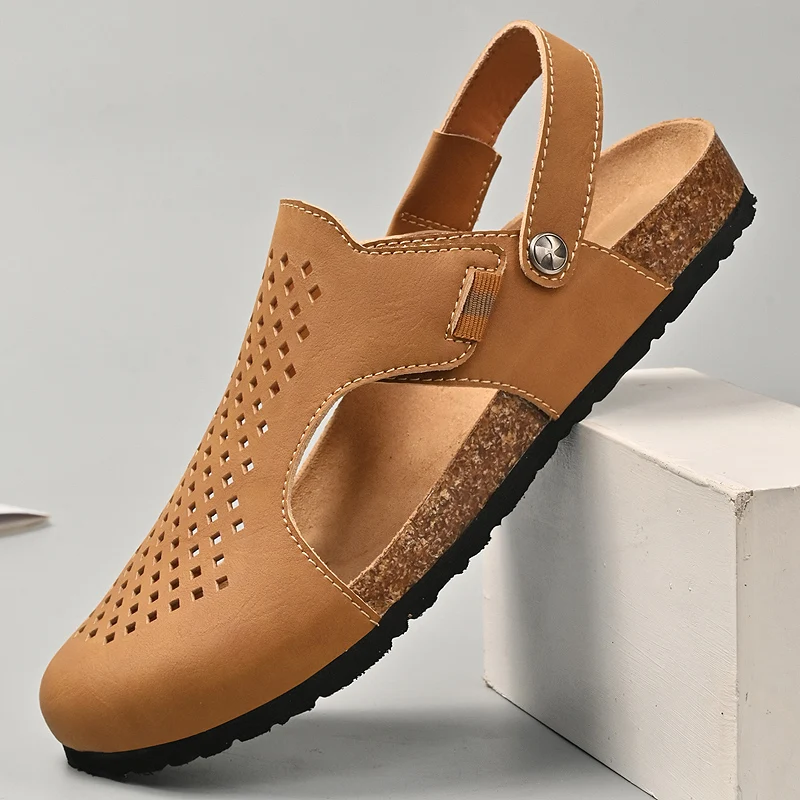 Сандалии мужские из натуральной кожи прочные Босоножки ручной работы с