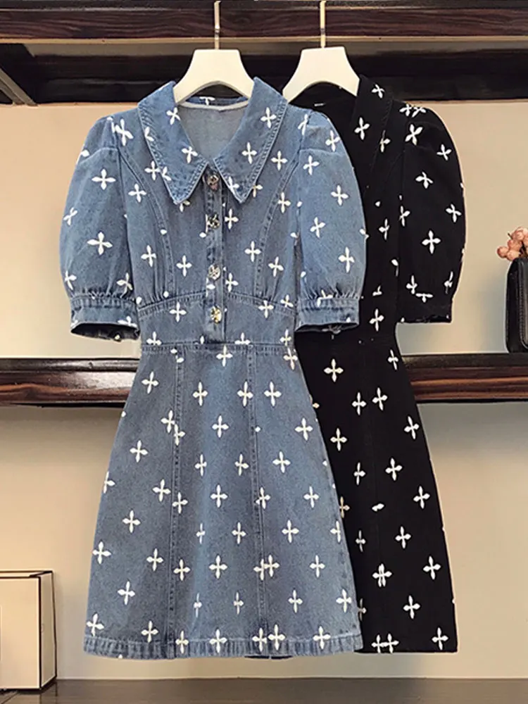 

JXMYY 2022 Fashion Elegant Temperament Large Size Women's Summer New Skirt Retro Net Red Slim Denim Dress Hot Sale