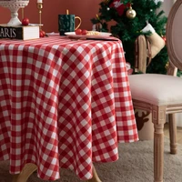 red plaid pattern round tablecloth christmas decorative living room bedroom cotton linen table cloth coat table cover home decor