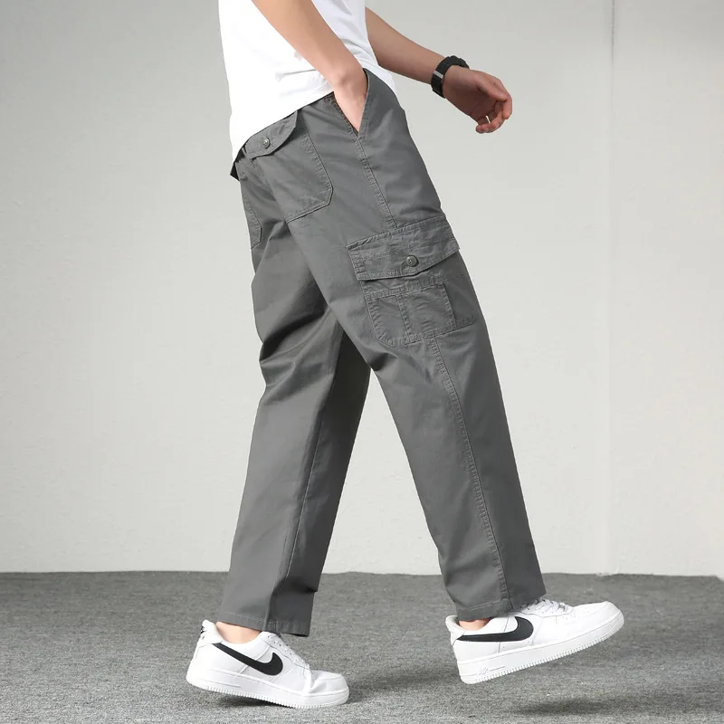 

Fashion Men's Outdoor Fashion Solid Color Straight Jogger Pants Men Cargo Pants Cotton Loose Multi Pockets Casual Trousers