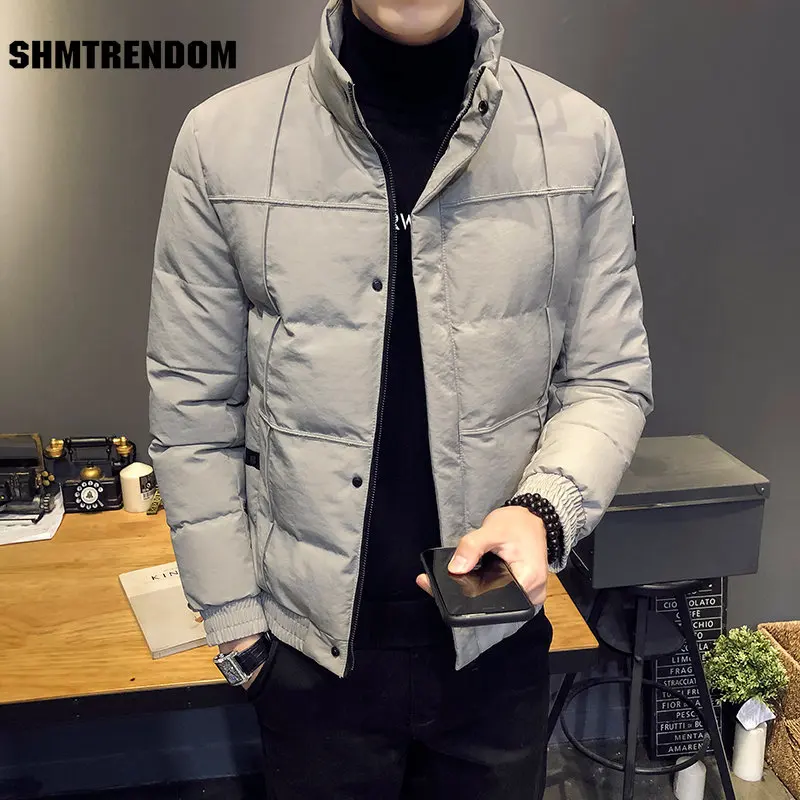 2023 Winter New Parker Men Fashion Trend Solid Color Stand collar Down Jacket Men Slim Casual Fleece Thick High-Quality Jacket