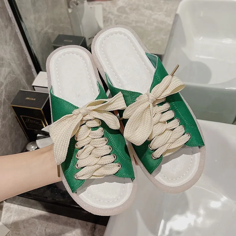 Сандалии женские на шнуровке красивые повседневные Нескользящие пляжные туфли