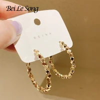 trendy korea gold color hoop earrings jewelry fashion weddings party wife gifts piercing round cube beads ear rings for women