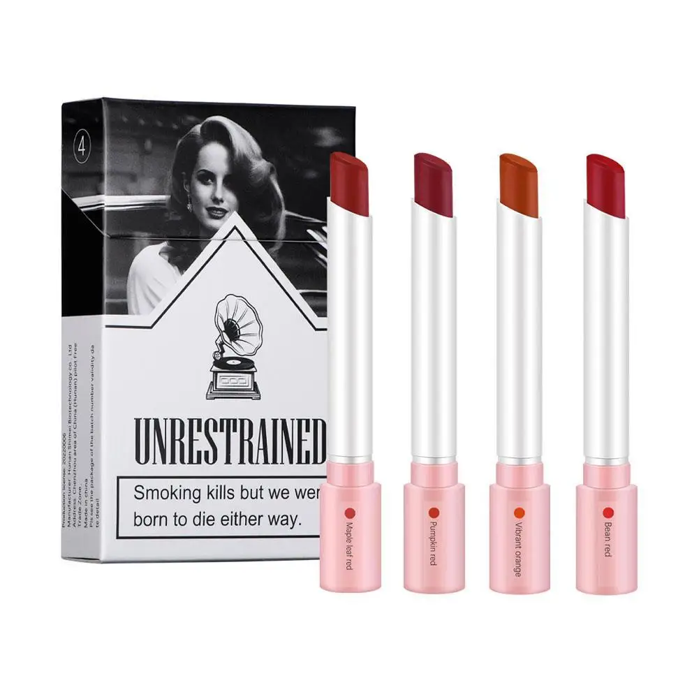 

4 Colors Creative Cigarette Lipstick Set Matte Long Lasting Waterproof Matt Lip Stick Tube Nude Red Velvet Lip Tint Makeup