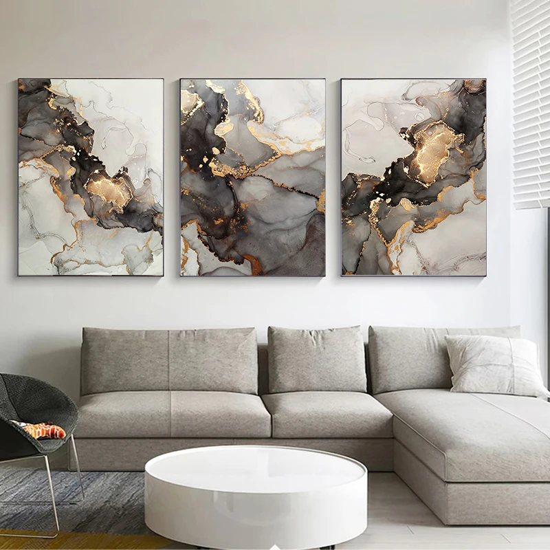 

Gold Black Marble Canvas Poster Modern Abstract Wall Art Painting Nordic Posters and Prints Wall Pictures for Living Room Decor