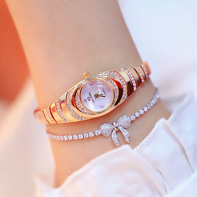 

Japanese Movement Women Bracelet Watch Set Elegant Rose Gold Dress Ladies Wrist Watches Diamond Watch for Women