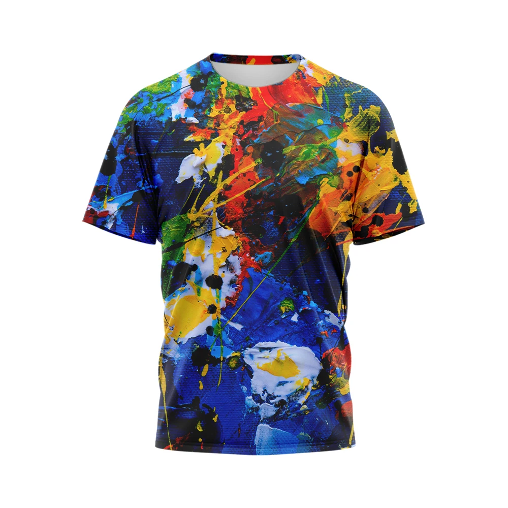 3D All Over Print Summer Casual T-Shirt for Men Dazzling Pigment T-Shirt Oversized Round-Neck Short Sleeve Street Doodle Tops