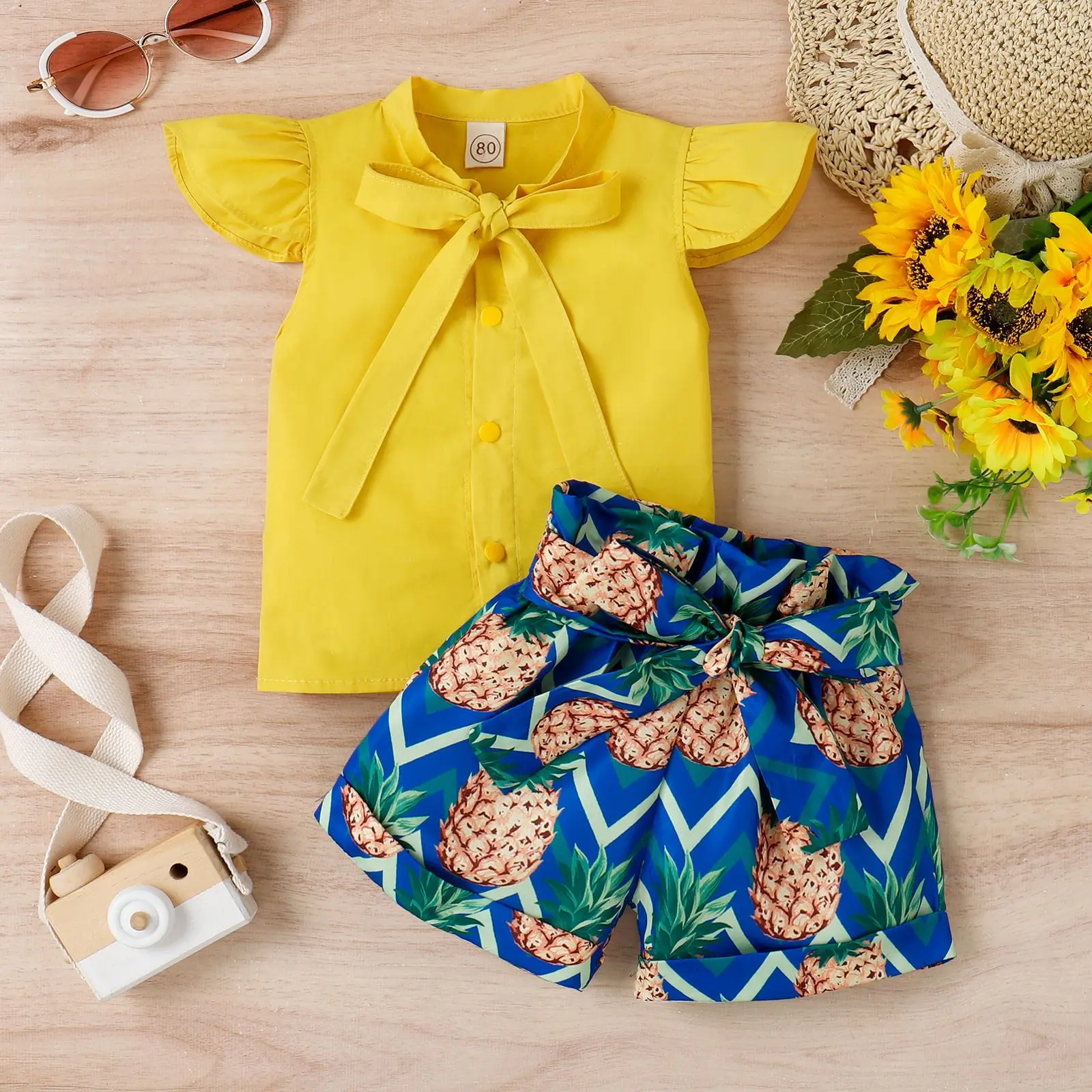 

Kids Clothes Girl Summer Children's Suit Girl's Sleeveless Top Shorts Two-piece Short Sleeved Shirt Pants Suit
