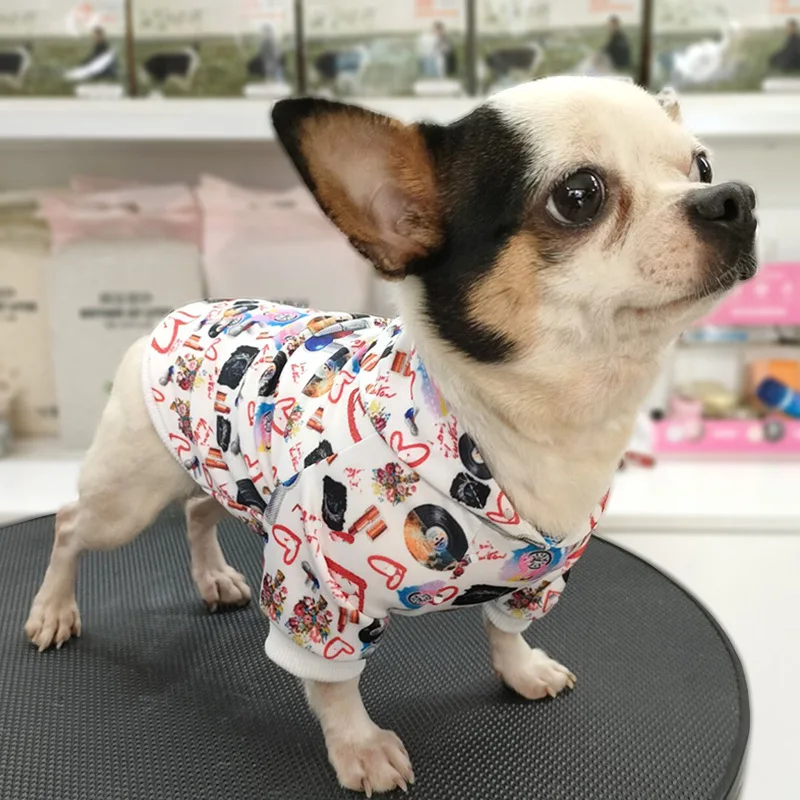 

2022 New Dog Jacket Fashion Printing Pets Clothes Spring Autumn Hoodie 2XS XS Tiny Small Dog Costumes Bulldog Coat