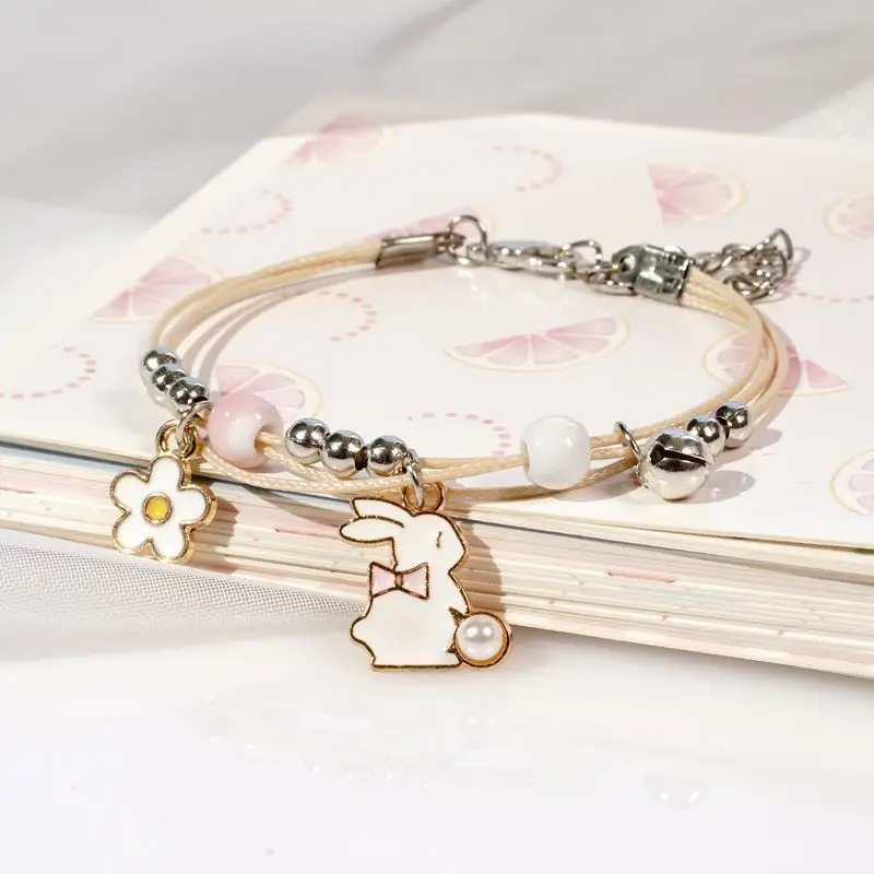 

Fashion Rabbit Flower Braid Rope Bracelet for Women Girl Cute Cat Rainbow Peach Cherry Planet Bead Friendship Jewelry Party Gift