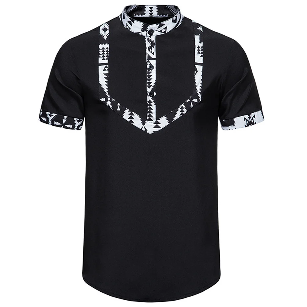 

Mans African Print Polo Short Sleeve Plus Size Pullover Shirt Crew Pirate Middle East Top Tees Clothing Summer