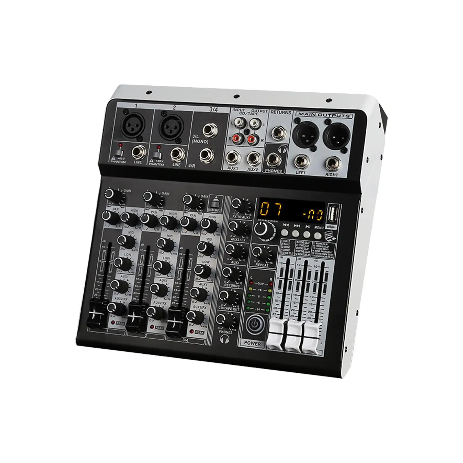 

Portable Audio Mixer Digital Mixing Console 4 Channel stereo 2x Mono Inputs 2x Stereo Input Sound Mixer for Podcast