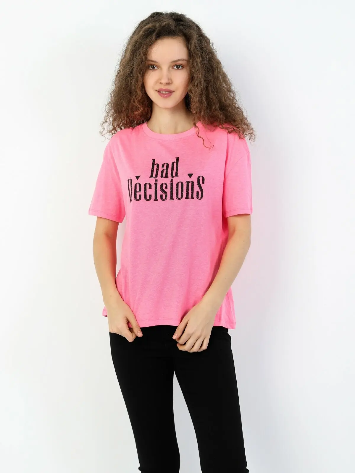 

Colins Woman Regular Fit Pnk Short SleeveTshirtWomen's Tshirt Fashion Woman Tshirts,CL1048029