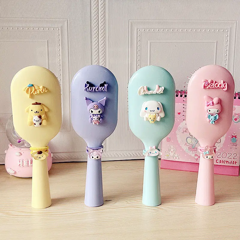 

Kawaii My Melody Cinnamoroll Kuromi Cartoon Three-Dimensional Doll Curly Hair Massage Comb Sanrios Anime Girl Heart Air Bag Comb