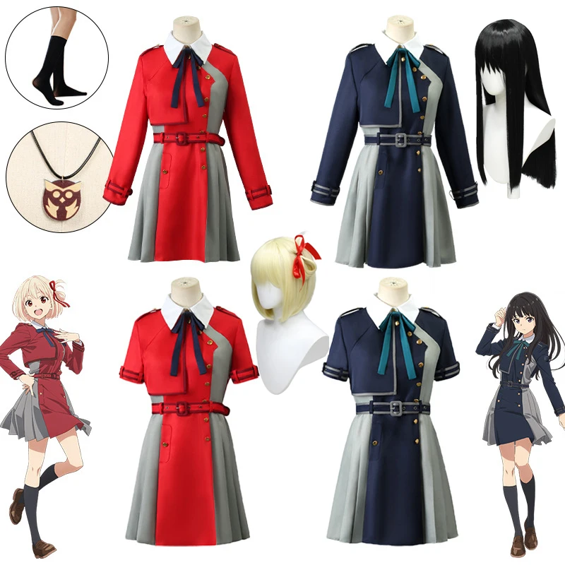 

Anime Lycoris Recoil Nishikigi Chisato Cosplay Costume Wig Bag Red Jacket Direct Attack Uniform Dress Skirt Coat JK Scholar Suit