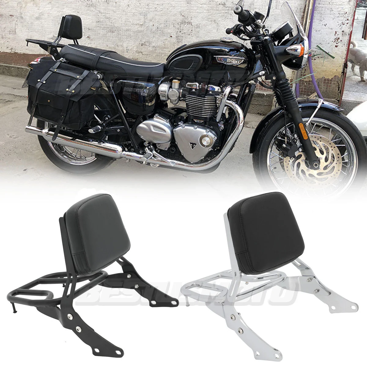 Motorcycle Backrest Sissy Bar Luggage Rack For Triumph Bonneville T100 T120 Street Scrambler 2016 2017 2018 2019 2020 2021 2022