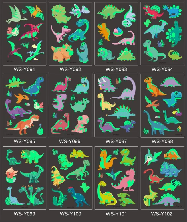 

dinosaur tattoos children Stickers Arm Face Glowing Tattoo Children Body Art Tattoo Dinosaur Pirate Unicorn Mermaid Tattoo
