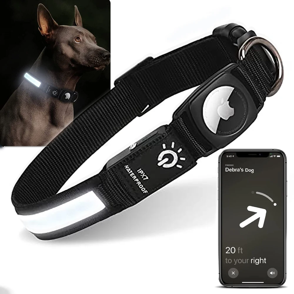Localizador GPS para Apple Airtag, luz Led impermeable para Collar de perro, recargable por USB, para natación nocturna