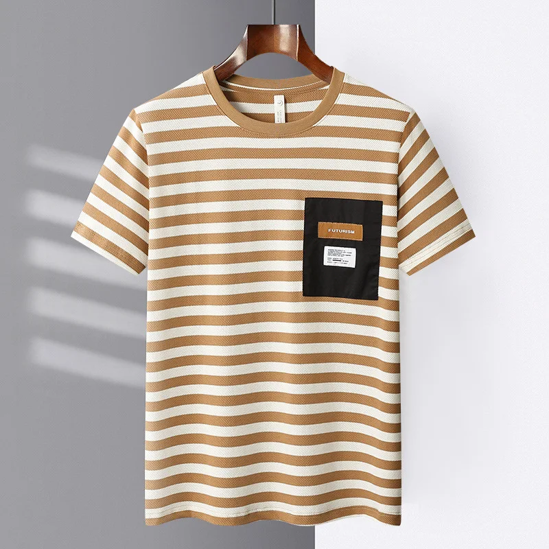 

2022 Spring Summer Striped Mens T-shirts Luxury Short Sleeve Cotton Casual Round Collar Male T-shirts Fashion Loose Man Tees