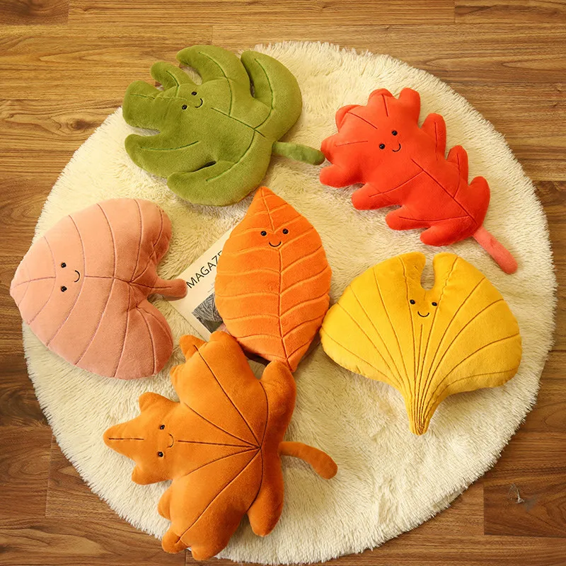 

Hot Nice Variety Leaves Plush Pillow Kawaii Maple Leaf Ginkgo Green Dolls Stuffed Soft Plant Cushion for Home Sofa Decor