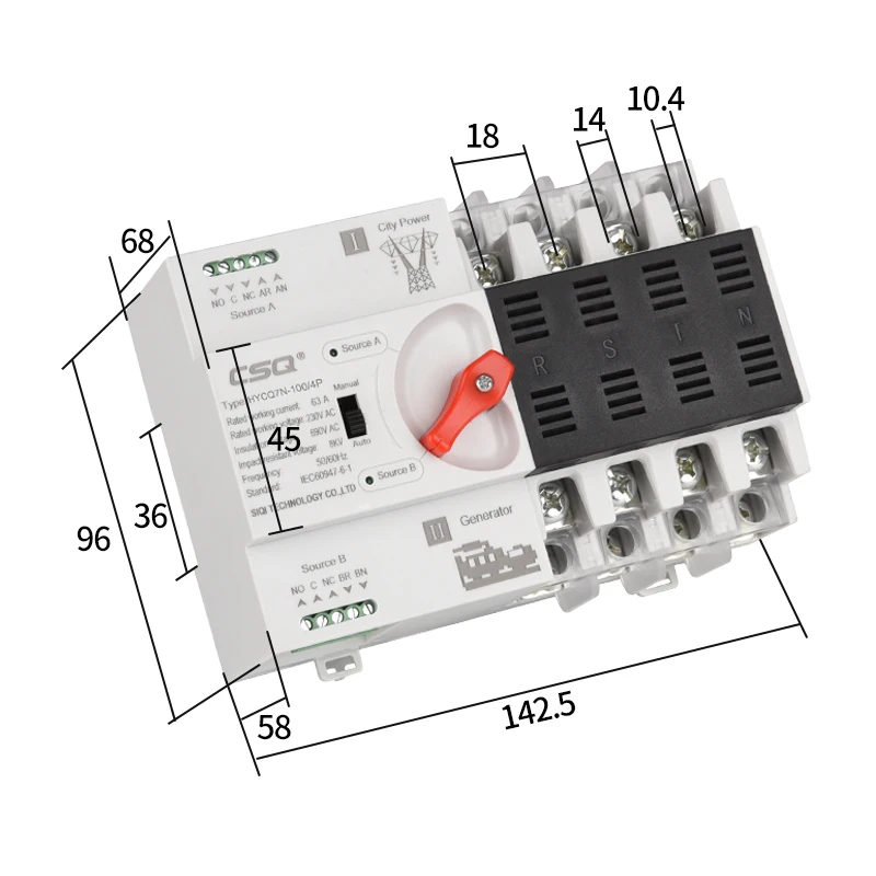 CSQ 4P Din Rail ATS Dual Power автоматические переключатели переключения для PV и инвертора