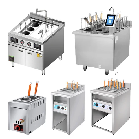 Factory Auto Lift Electric Pasta Cooker Noodle Induction Natural Gas Boiler Commercial Convection 9 6 Hole With Cabinet For Sale