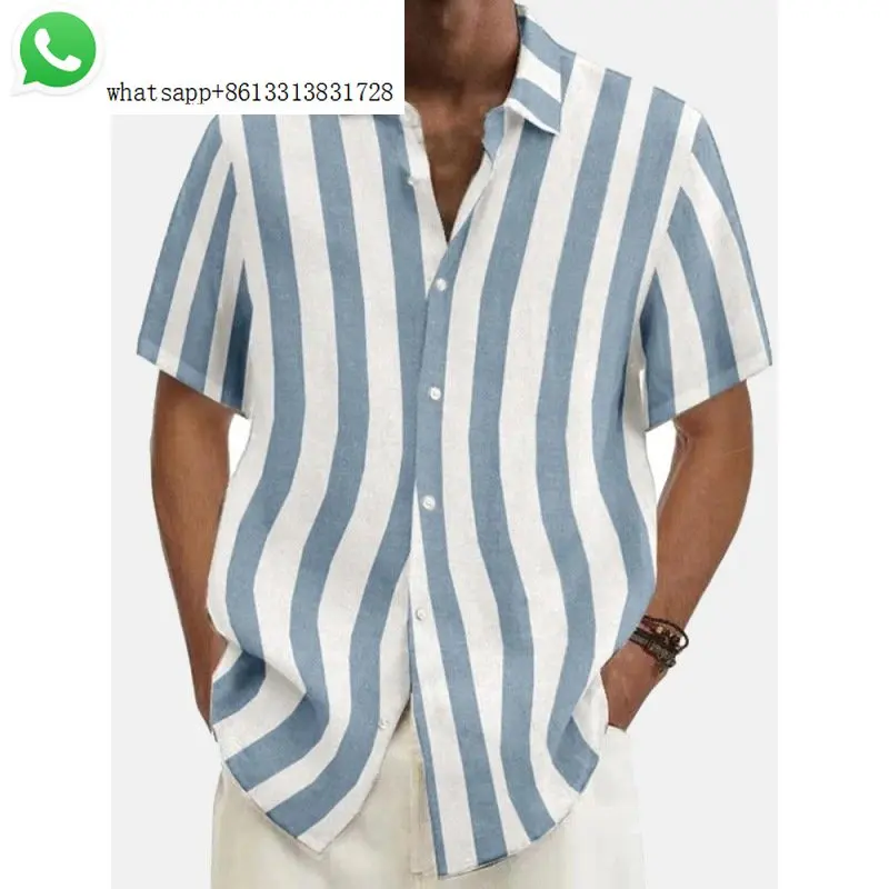 Summer new short sleeve large size striped pattern printed shirt men's casual top shirt