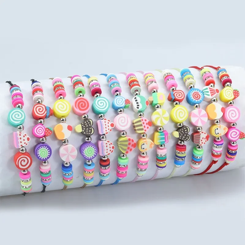 12 шт./комплект регулируемый браслет из полимерной глины с фруктами