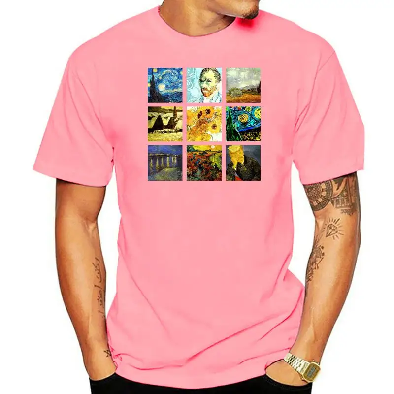 

100% хлопок всемирно известная картина на санскрите Ван Гога печать футболка мужская Ретро Спорт Свободный Топ винтажная мягкая для мужчин ф...