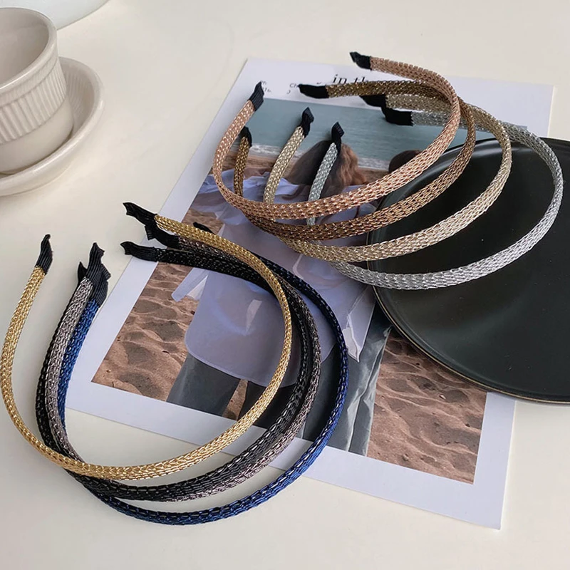 

Elegant Hollow Out Wash Face Hairbands Solid Color Decoration Head Hoop Woven Thin-edged Metal Hair Hoop Fashion Headwear