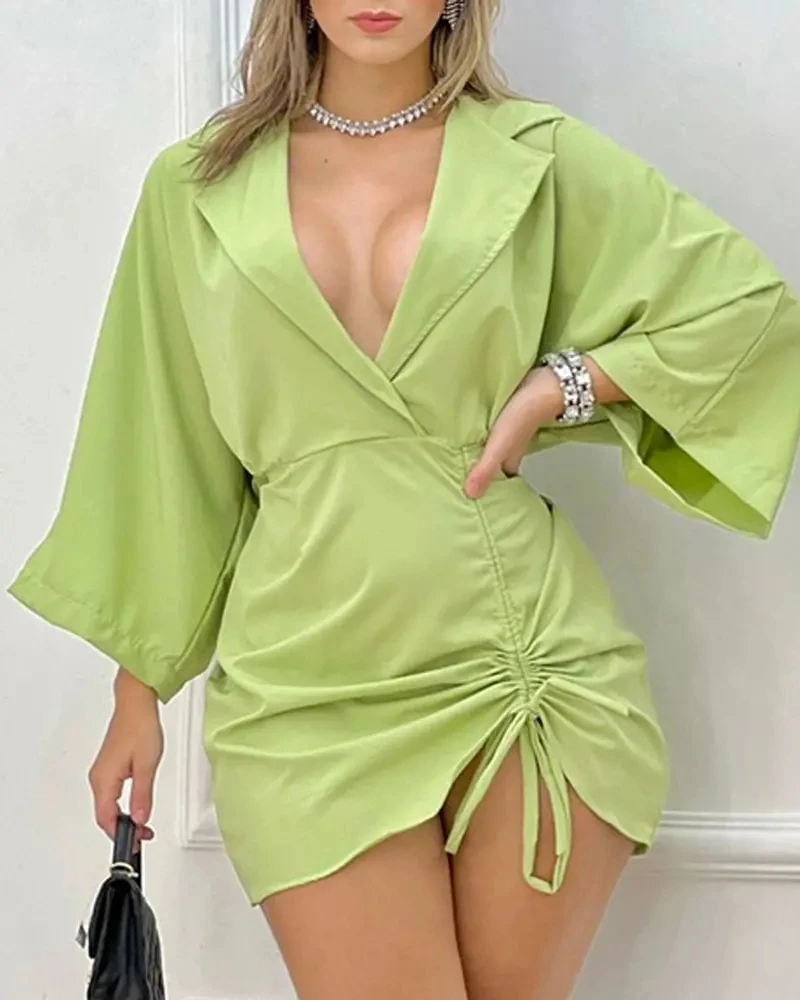 

Long Sleeve Drawstring Dress Women Ruched Casual Dress