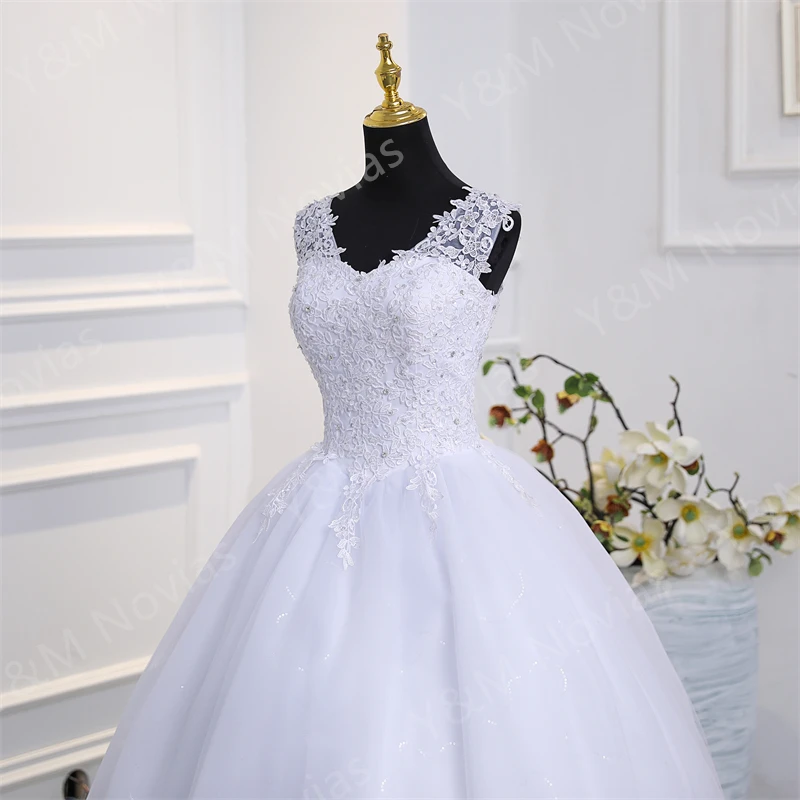 Y & M Novias с кристаллами бусинами V-образным вырезом красивые кружевные аппликации