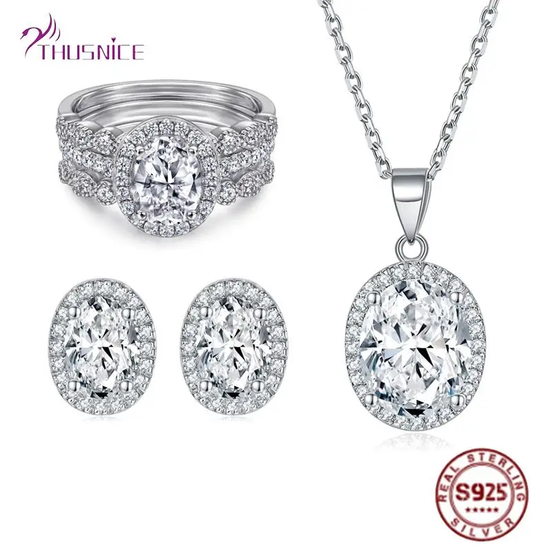 

Luxury Women Wedding Jewelry Sets 925 Sterling Silver Rhinestone Jewelry Set For Women Bride Wedding Party Accessories Gift