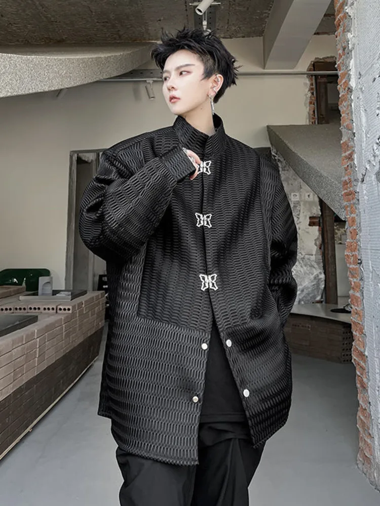 

SYUHGFA 2022 Summer Round Collar Long Sleeve Patchwork Breathable Shirt For Men Loose Casual Chinese Style Shirts Men Clothing