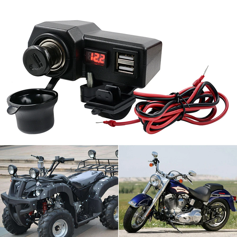 

Motorcycle USB Charger 3.4A Dual USB 10-24V Waterproof with Voltmeter Cigarette Lighter ON/OFF Switch For Motorcycle Ebike