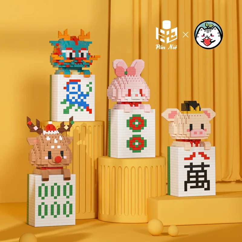 Kawaii животные маджонг модель корова олень микро строительные блоки собранная